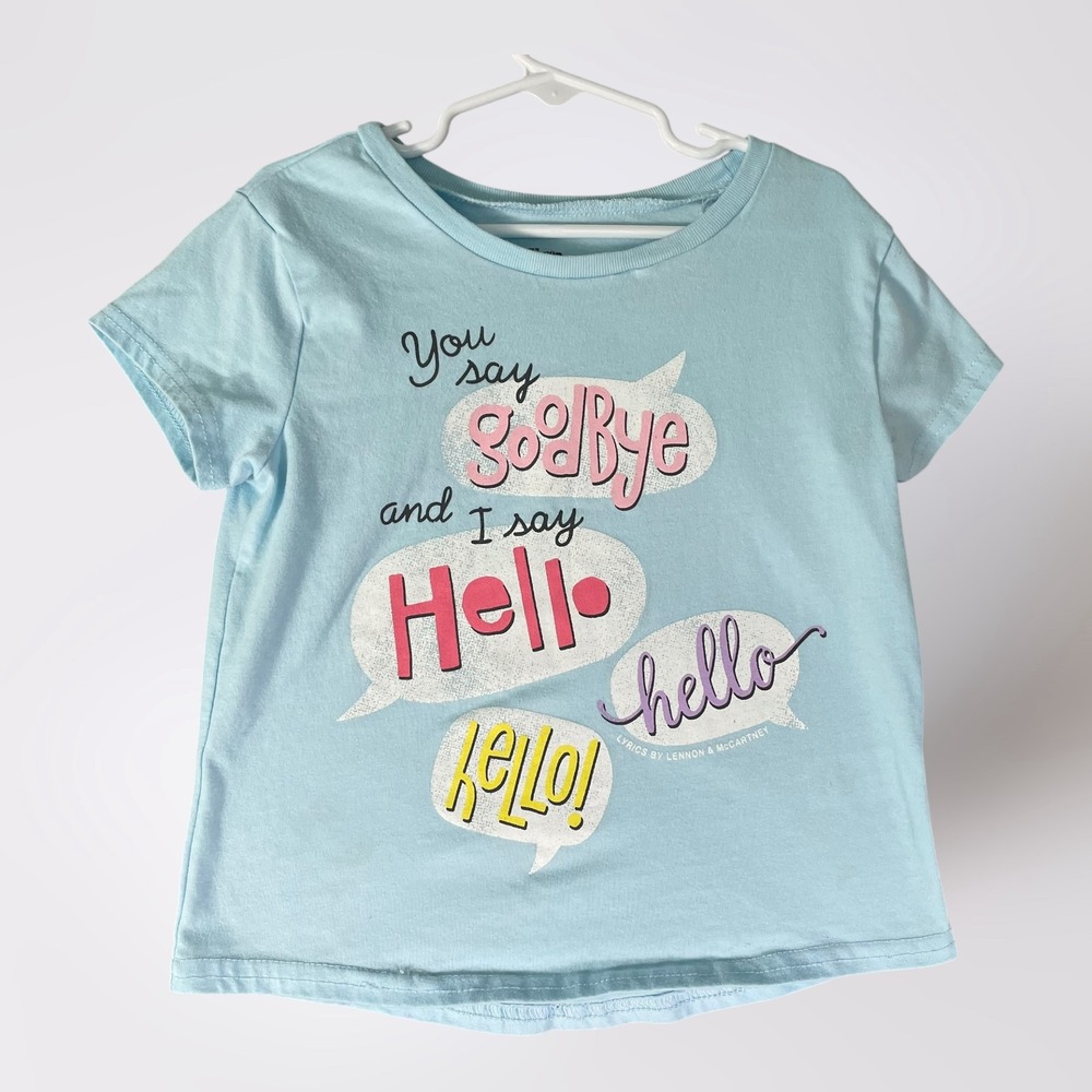 The Beatles Hello Goodbye Shirt Girls 7/8 Lennon McCartney Blue Graphic Tee
